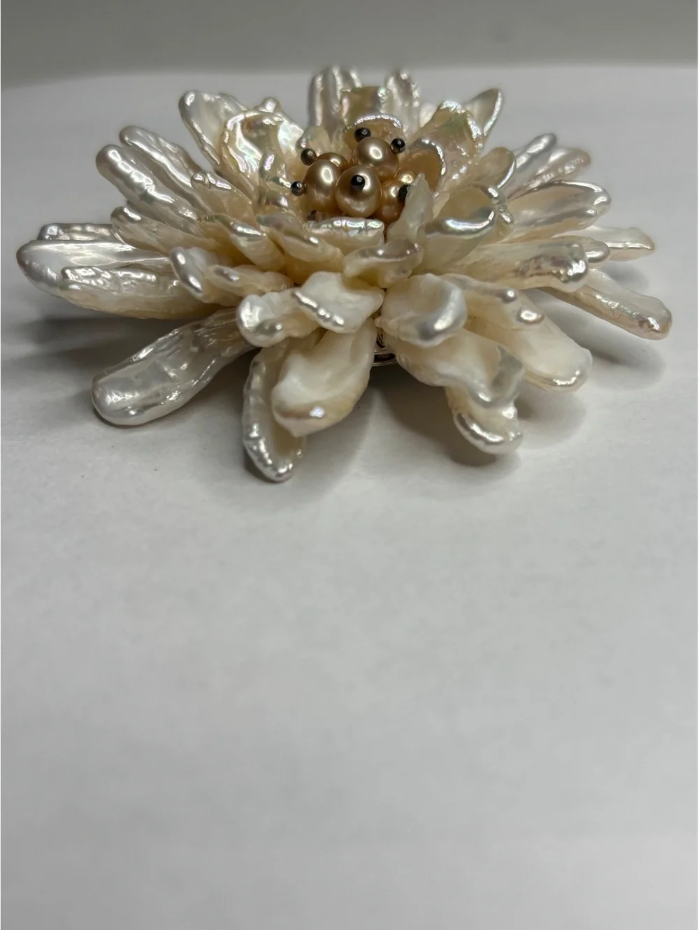 Vintage Silver Tone Freshwater Pearl Large Statement Flower Brooch